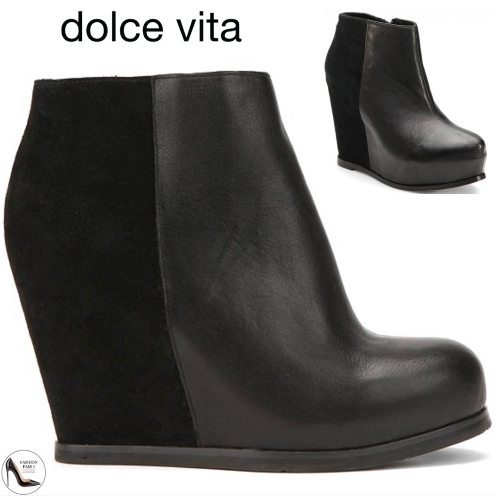 Dolce Vita Black Suede Leather Ankle Boot Round Toe Wedge Heel Platform Bootie 8